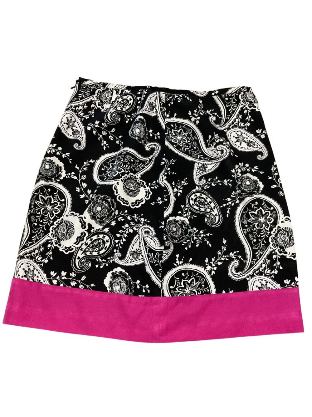 Ann Taylor Loft Black & White Paisley Skirt Size 6 With Pink Hem Lined Womens